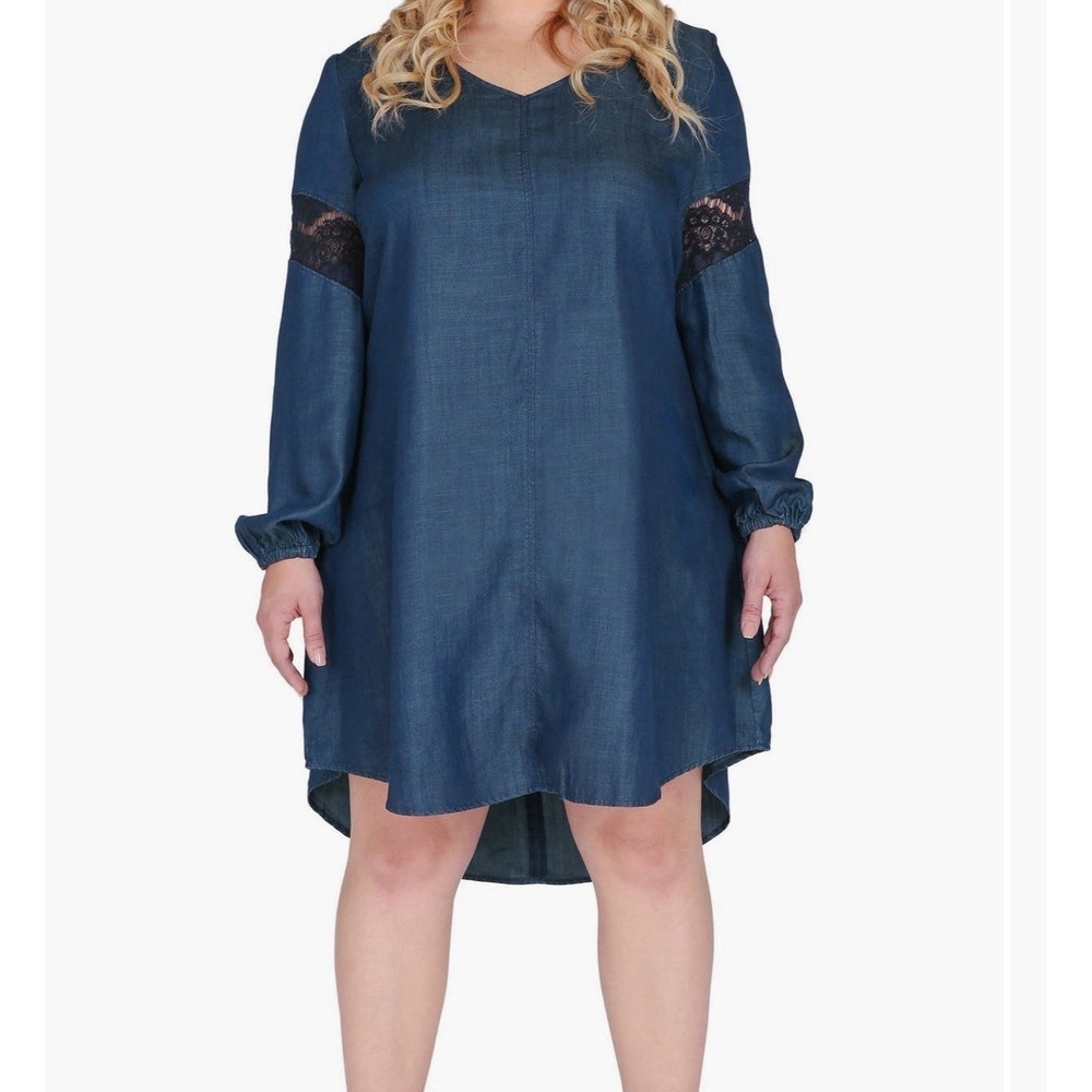 Standards & Practices‎ Shelby Shift Dress Chambray Denim Size XL Blue Lace